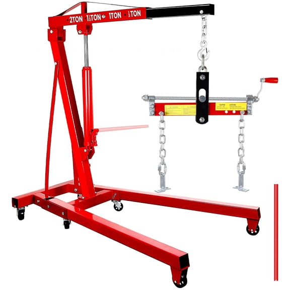 2-Ton Heavy-Duty Alloy Steel Engine Hoist - 1500lbs Folding Picker Crane with 8-Ton Hydraulic Pump, 6 Casters, 6 Adjustable Positions, 61*37*57in for Workshop Use, Red