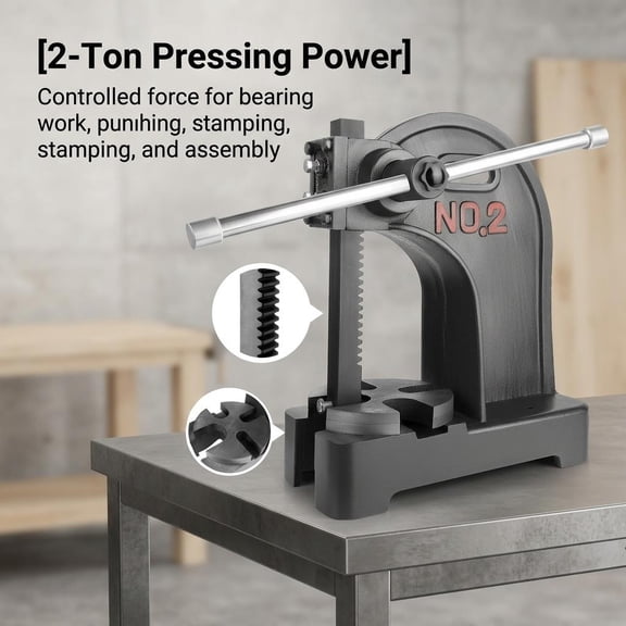 2-Ton Heavy-Duty Arbor Press, Bearing Press for Workshop Garage, Cast Iron Press Machine with Steel Anvil Plate