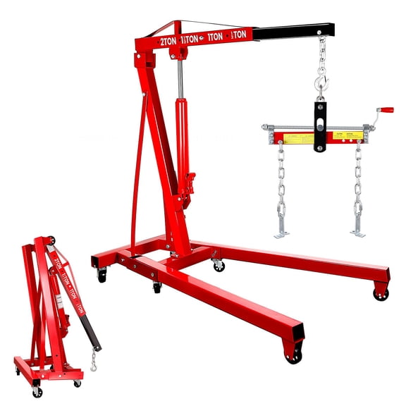 2 Ton Heavy-Duty Engine Hoist, 4400 LBS Foldable Hydraulic Engine Crane with 4-Gear Telescopic Arm, 360Swivel Casters & Engine Leveler, Auto Motor Lifter for Garage Workshop Car Repair