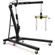 2 Ton Hydraulic Engine Hoist, 4400 LBS Folding Cherry Picker Crane with Adjustable Boom Load Leveler, 6 Swivel Caster Wheels Heavy Duty Engine Lift for Garage Workshop Warehouse Truck Car Maintenanc