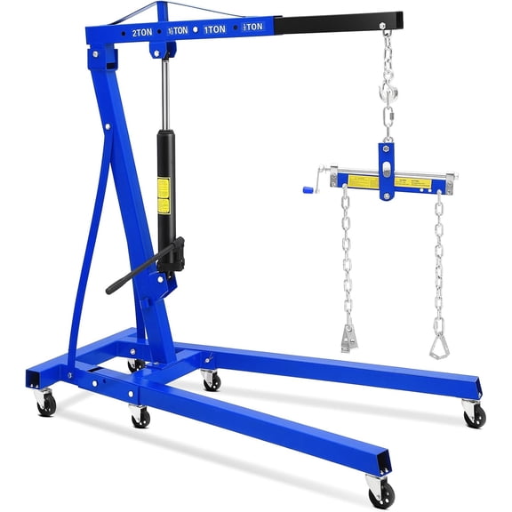 2-Ton Hydraulic Engine Hoist with Lever Stabilizer 4400 LBS Cherry Picker Lift Adjustable Telescopic Boom and 6 Swivel Casters Blue