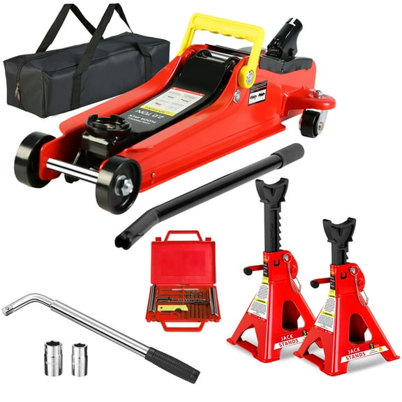 2 Ton Hydraulic Low Profile Floor Jack+3 Ton Jack Stand,Car Tire Repair Tool Kit