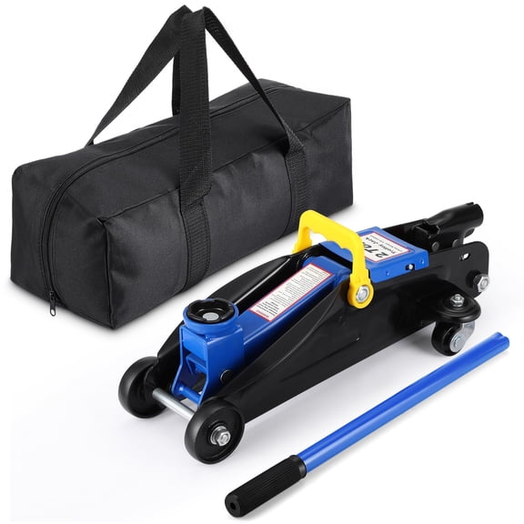 2 Ton Hydraulic Low Profile Floor Jack - Heavy Duty Steel with Quick Lift Pump - 3.35"-13" Lift Height - Portable Car Lift for Garage & Workshop - Includes Carrying Case - Blue