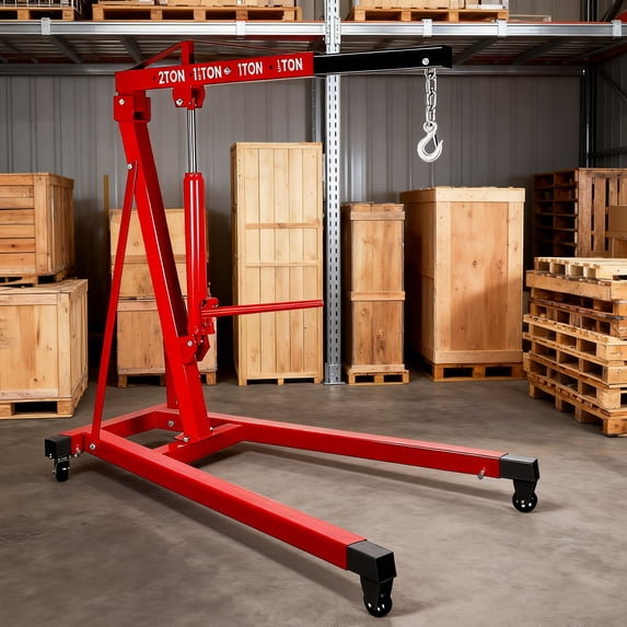 2 Ton Hydraulic Shop Crane Engine Hoist, 4400Lbs Capacity Engine Hoist with 4 Steel Casters,Heavy-Duty Portable Car Lift for Truck Engines, Boat Motors, Farm Equipment