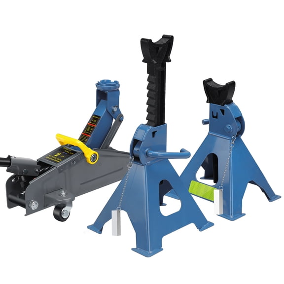 2-Ton Low Profile Floor Jack with 2 Ratchet Jack Stands (6600 lbs) - Hydraulic Car Jack Combo Kit, Reflective Strips
