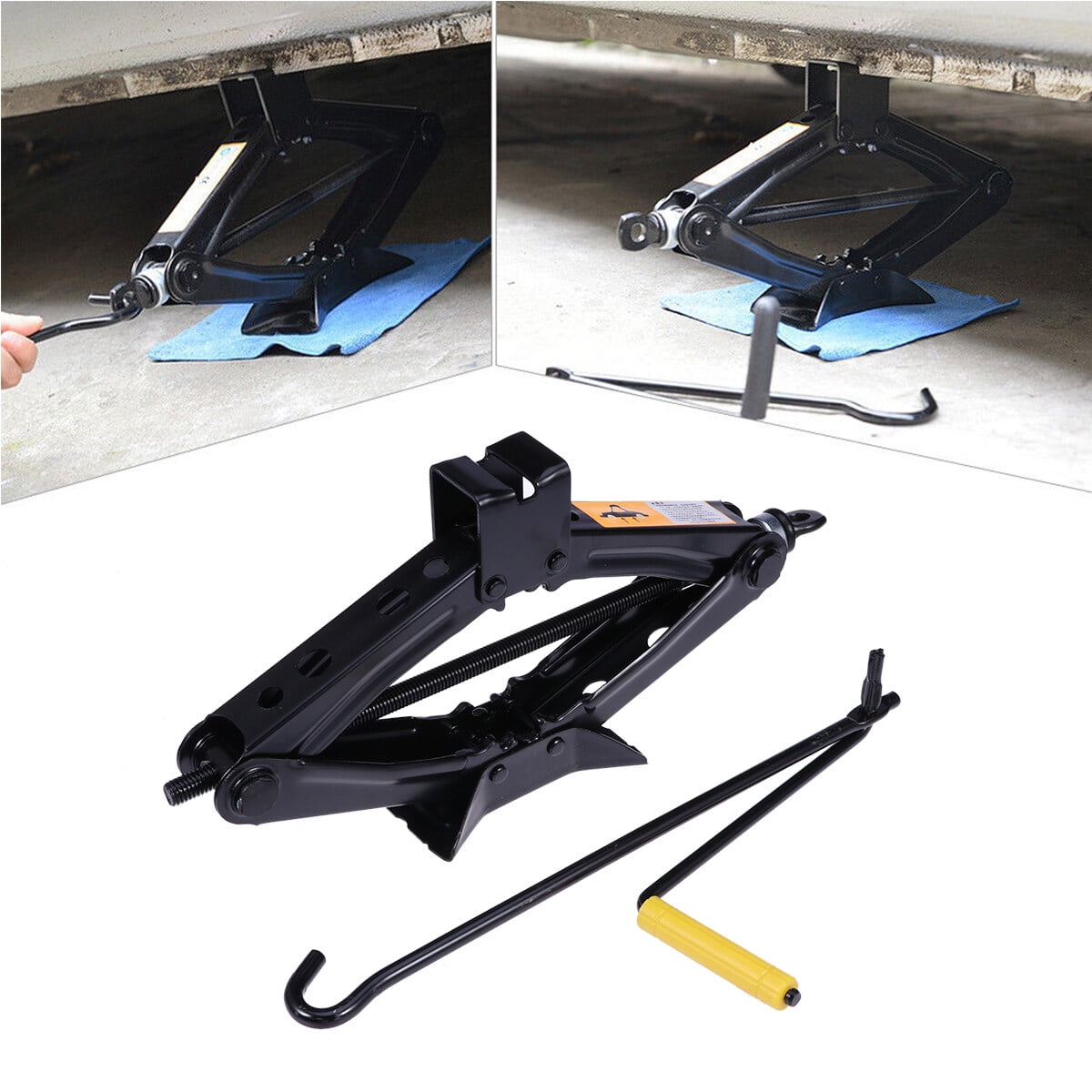 PartyKindom Black Steel Tire Scissor Jack for Car Trailer Vehicle Lifting