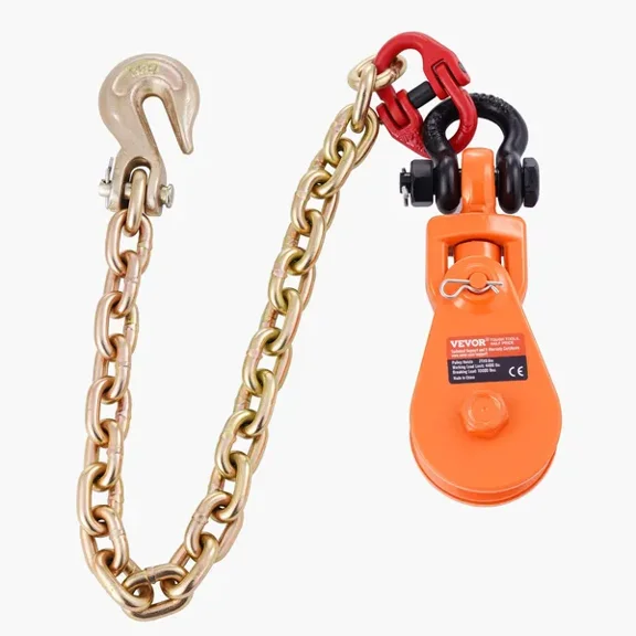 2 Ton Snatch Block with G80 Chain, Swivel Shackle, 3" Sheave for 3/8" Wire Rope, Snatch Block Pulley for Towing and Recovery Applications on Flatbed Tow Truck Rollback Wrecker Car Carrier Cable