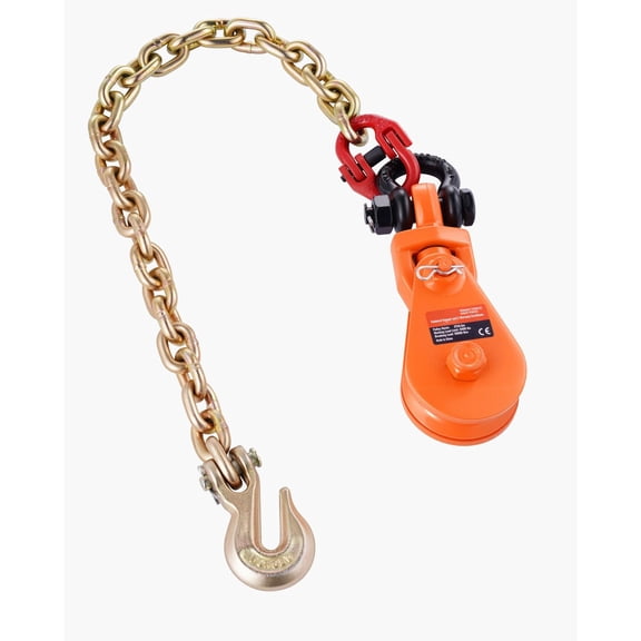 2-Ton grip block, equipped with G80 chain, rotating hook, 3-inch pulley, suitable for 3/8-inch wire rope, heavy-duty pulley for trailer rescue, flat trailer overturn rescue
