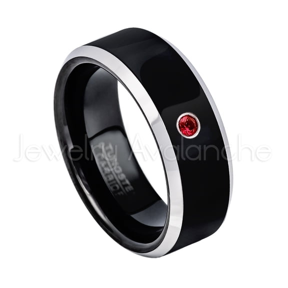 2-Tone Black Tungsten Ring - 0.07ct Solitaire Garnet Ring - Personalized Tungsten Wedding Ring - Custom Made January Birthstone Ring TN119GR1-s8.5