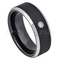 thumbnail image 1 of 2-Tone Black Tungsten Wedding Band - 0.07ct Solitaire Amethyst Ring - Personalized Tungsten Wedding Ring - Custom Made February Birthstone Ring TN667BS, 1 of 1
