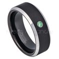 thumbnail image 1 of 2-Tone Black Tungsten Wedding Band - 0.07ct Solitaire Emerald Ring - Personalized Tungsten Wedding Ring - Custom Made May Birthstone Ring TN667BS, 1 of 1