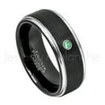 thumbnail image 1 of 2-Tone Black Tungsten Wedding Band - 0.07ct Solitaire Emerald Ring - Personalized Tungsten Wedding Ring - Custom Made May Birthstone Ring TN670BS, 1 of 1