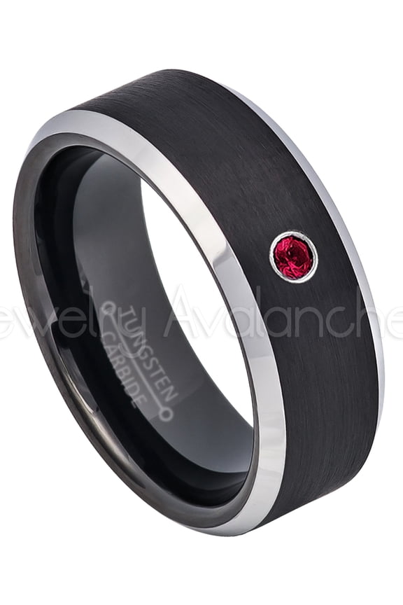 2-Tone Black Tungsten Wedding Band - 0.07ct Solitaire Ruby Ring - Personalized Tungsten Wedding Ring - Custom Made July Birthstone Ring TN667BS