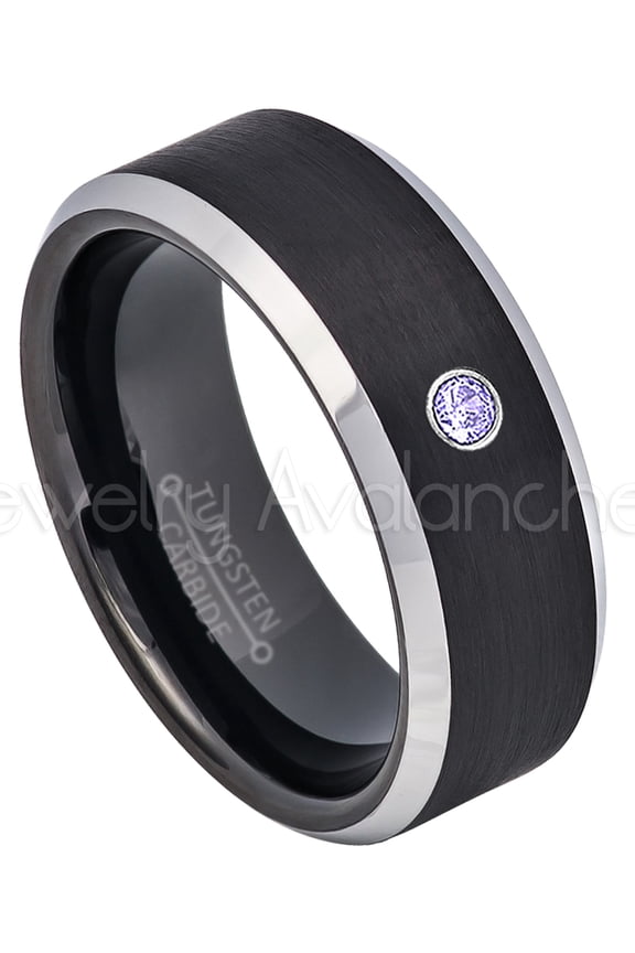 2-Tone Black Tungsten Wedding Band - 0.07ct Solitaire Tanzanite Ring - Personalized Tungsten Wedding Ring - Custom Made December Birthstone Ring TN667BS