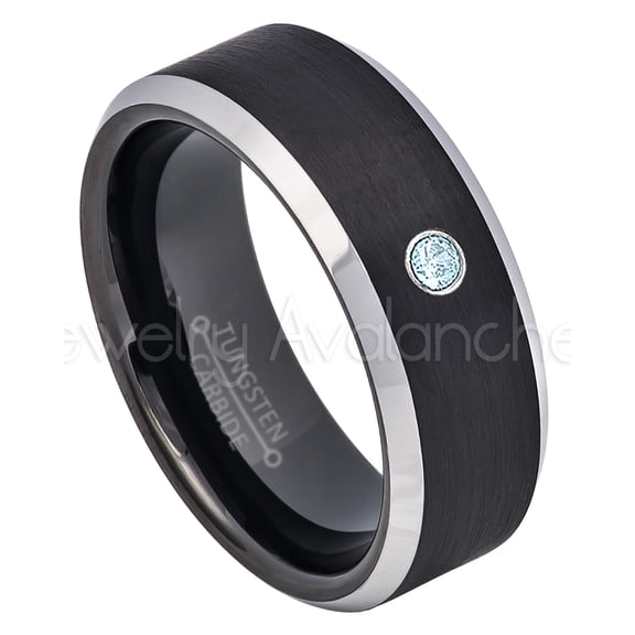 2-Tone Black Tungsten Wedding Band - 0.07ct Solitaire Topaz Ring - Personalized Tungsten Wedding Ring - Custom Made November Birthstone Ring TN667BS