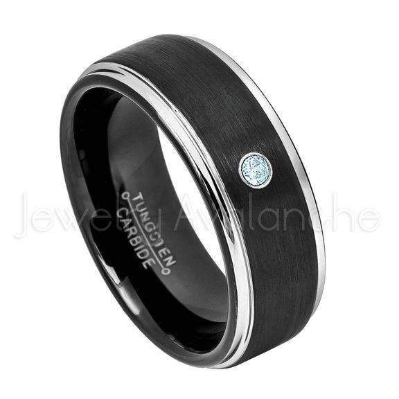 2-Tone Black Tungsten Wedding Band - 0.07ct Solitaire Topaz Ring - Personalized Tungsten Wedding Ring - Custom Made November Birthstone Ring TN670BS