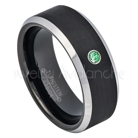 2-Tone Black Tungsten Wedding Band - 0.07ct Solitaire Tsavorite Ring - Personalized Tungsten Wedding Ring - Custom Made January Birthstone Ring TN667BS