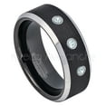 thumbnail image 1 of 2-Tone Black Tungsten Wedding Band - 0.21ctw Aquamarine 3-stone Band - Personalized Tungsten Wedding Ring - Custom Made March Birthstone Ring TN667BS, 1 of 1