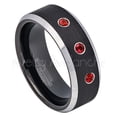 thumbnail image 1 of 2-Tone Black Tungsten Wedding Band - 0.21ctw Garnet 3-stone Band - Personalized Tungsten Wedding Ring - Custom Made January Birthstone Ring TN667BS, 1 of 1