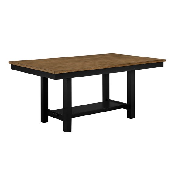 2-Tone Black and Brown Finish Dining Table with Storage Base Modern Farmhouse Wooden Furniture 1pc