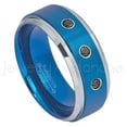 thumbnail image 1 of 2-Tone Blue IP Tungsten Ring - 0.21ctw Black Diamond 3-stone Band - Personalized Tungsten Wedding Ring - Custom Made April Birthstone Ring TN693BS, 1 of 1