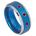 thumbnail image 1 of 2-Tone Blue IP Tungsten Ring - 0.21ctw Ruby 3-stone Band - Personalized Tungsten Wedding Ring - Custom Made July Birthstone Ring TN693BS, 1 of 1