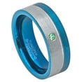 thumbnail image 1 of 2-Tone Blue Ip Pipe Cut Tungsten Ring - 0.07ct Solitaire Emerald Ring - Personalized Tungsten Wedding Ring - Custom Made May Birthstone Ring TN741BS, 1 of 1