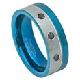 thumbnail image 1 of 2-Tone Blue Ip Pipe Cut Tungsten Ring - 0.21ctw Black Diamond 3-stone Band - Personalized Tungsten Wedding Ring - Custom Made April Birthstone Ring TN741BS, 1 of 1