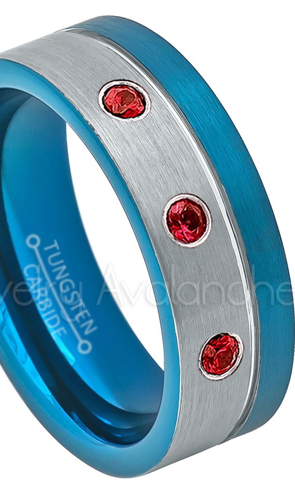 2Tone Blue Ip Pipe Cut Tungsten Ring 0.21ctw 3stone Band