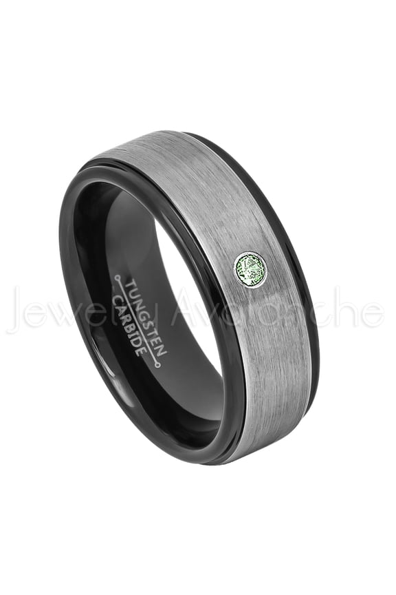 2-Tone Brushed Tungsten Wedding Band - 0.07ct Solitaire Alexandrite Ring - Personalized Tungsten Wedding Ring - Custom Made June Birthstone Ring TN678BS