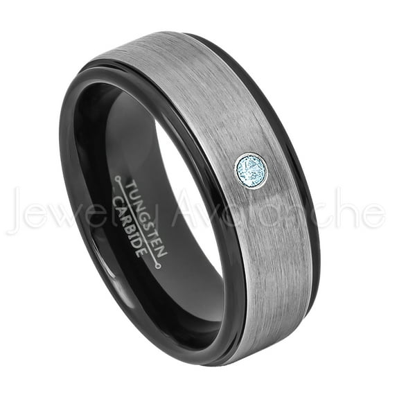 2-Tone Brushed Tungsten Wedding Band - 0.07ct Solitaire Topaz Ring - Personalized Tungsten Wedding Ring - Custom Made November Birthstone Ring TN678BS