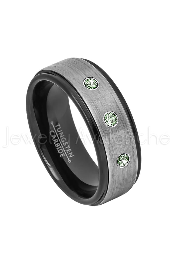 2-Tone Brushed Tungsten Wedding Band - 0.21ctw Alexandrite 3-stone Band - Personalized Tungsten Wedding Ring - Custom Made June Birthstone Ring TN678BS