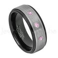 thumbnail image 1 of 2-Tone Brushed Tungsten Wedding Band - 0.21ctw Pink Tourmaline 3-stone Band - Personalized Tungsten Wedding Ring - Custom Made October Birthstone Ring TN678BS, 1 of 1