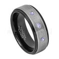 thumbnail image 1 of 2-Tone Brushed Tungsten Wedding Band - 0.21ctw Tanzanite 3-stone Band - Personalized Tungsten Wedding Ring - Custom Made December Birthstone Ring TN678BS, 1 of 1