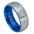 thumbnail image 1 of 2-Tone Dome Blue IP Inner Tungsten Ring - 0.21ctw Tanzanite 3-stone Band - Personalized Tungsten Wedding Ring - Custom Made December Birthstone Ring TN736BS, 1 of 1