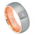 thumbnail image 1 of 2-Tone Dome Rose Gold Inner Tungsten Ring - 0.07ct Solitaire Amethyst Ring - Personalized Tungsten Wedding Ring - Custom Made February Birthstone Ring TN737BS, 1 of 1