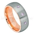 thumbnail image 1 of 2-Tone Dome Rose Gold Inner Tungsten Ring - 0.21ctw Amethyst 3-stone Band - Personalized Tungsten Wedding Ring - Custom Made February Birthstone Ring TN737BS, 1 of 1