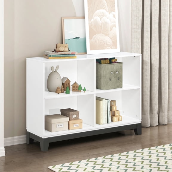 2 - Tone Finish - 4 Shelf Display - Living Room Organization - Rustic Style