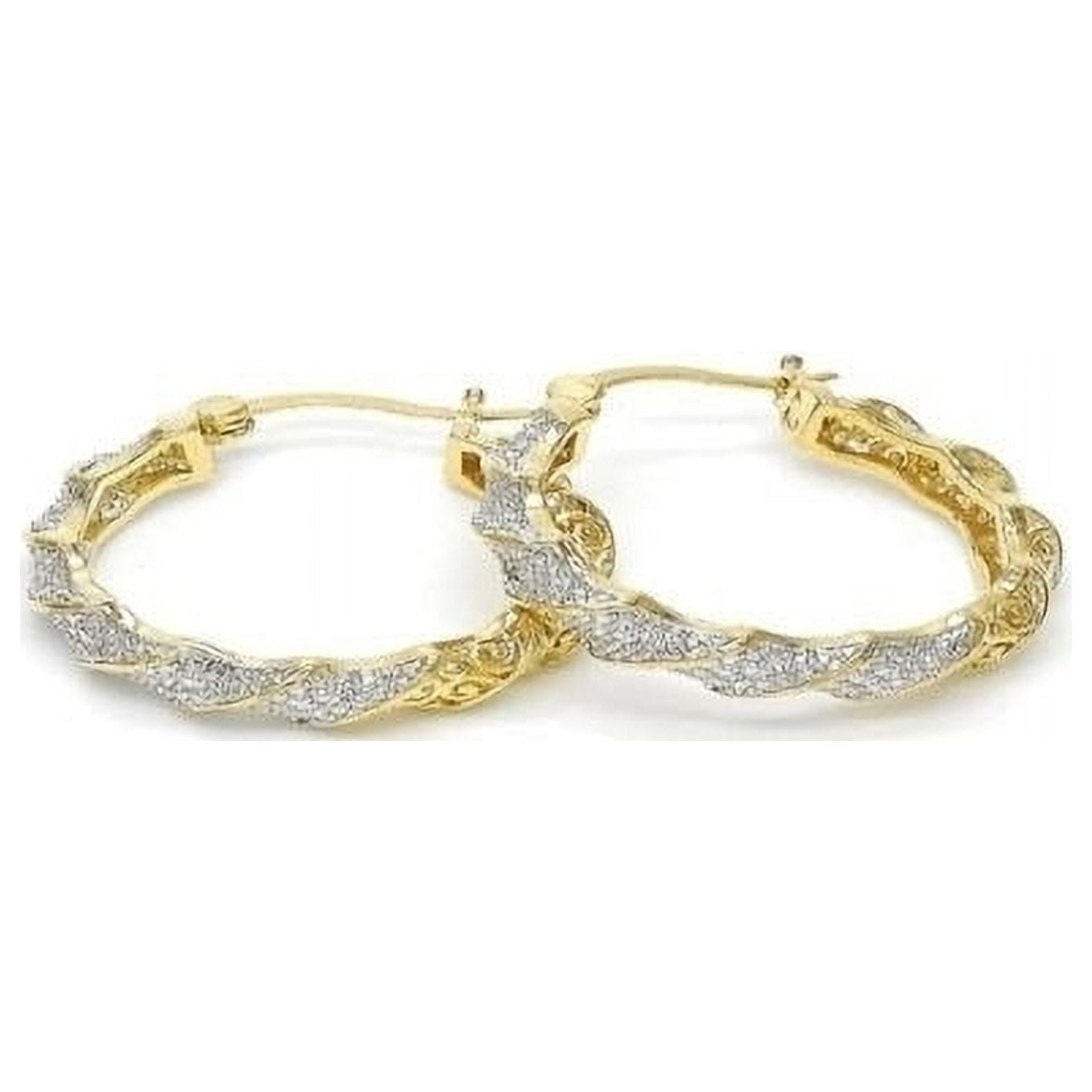 2Tone Gold Diamond Accent Hoop Earrings 18k Yellow Gold Filled High
