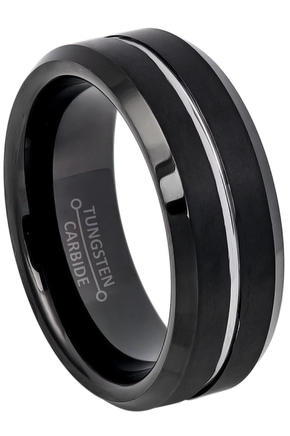 2-Tone Grooved Center Silver Trim Tungsten Wedding Band - Comfort Fit Tungsten Carbide Ring - Tungsten Anniversary Ring - TN661s13