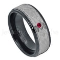 thumbnail image 1 of 2-Tone Hammered Tungsten Ring - 0.07ct Solitaire Ruby Ring - Personalized Tungsten Wedding Ring - Custom Made July Birthstone Ring TN708BS, 1 of 1