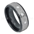 thumbnail image 1 of 2-Tone Hammered Tungsten Ring - 0.21ctw Diamond 3-stone Band - Personalized Tungsten Wedding Ring - Custom Made April Birthstone Ring TN708BS, 1 of 1
