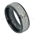 thumbnail image 1 of 2-Tone Hammered Tungsten Ring - 0.21ctw Peridot 3-stone Band - Personalized Tungsten Wedding Ring - Custom Made August Birthstone Ring TN708BS, 1 of 1