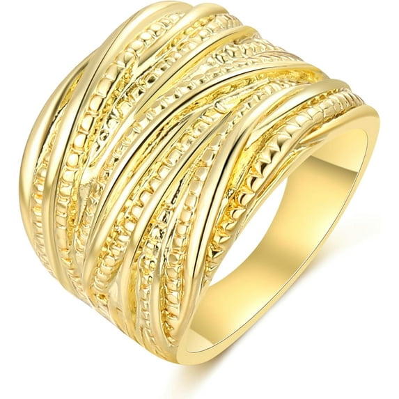 2 Tone Intertwined Crossover Statement Ring Fashion Chunky Band Rings for Women Black Gold Silver Rose Gold Plated Wide Index Finger Rings Costume Jewelry