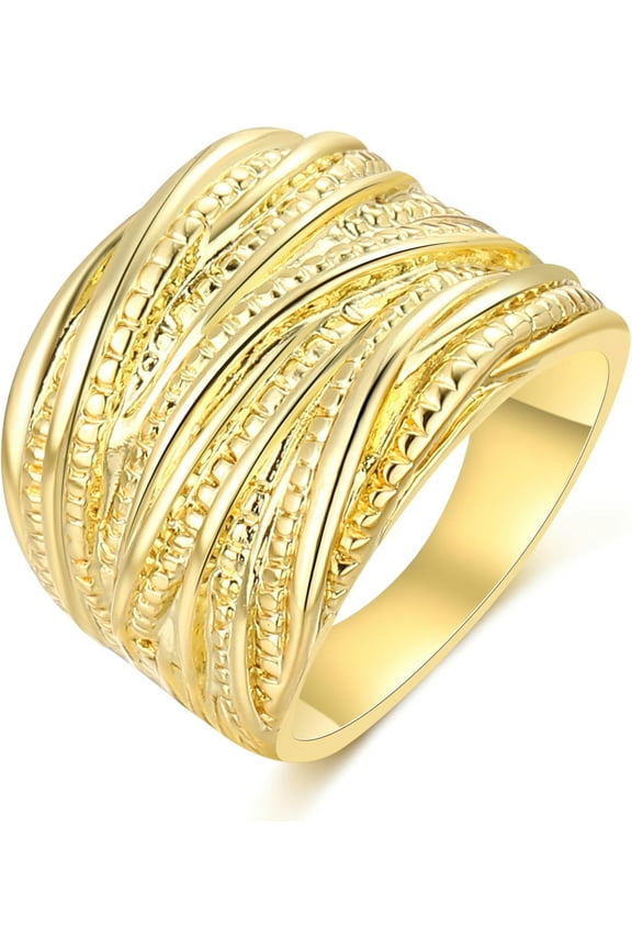 2 Tone Intertwined Crossover Statement Ring Fashion Chunky Band Rings for Women Black Gold Silver Rose Gold Plated Wide Index Finger Rings Costume Jewelry