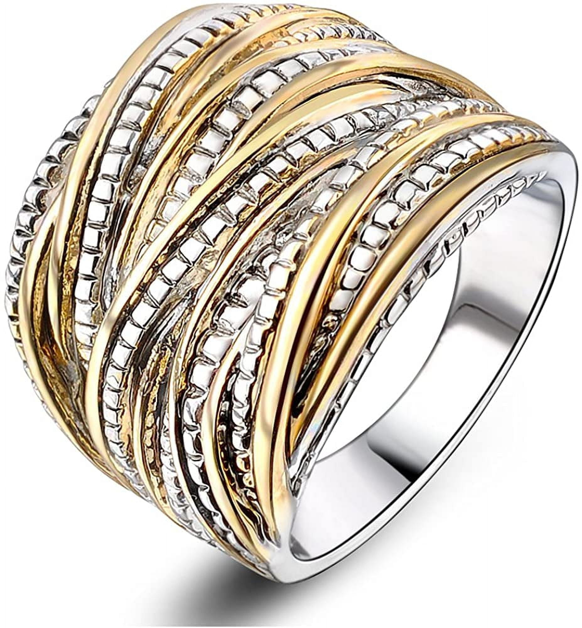 2 Tone Intertwined Crossover Statement Ring Fashion Chunky Band Rings