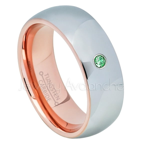 2-Tone Polished Dome Tungsten Ring - 0.07ct Solitaire Tsavorite Ring - Personalized Tungsten Wedding Ring - Custom Made January Birthstone Ring TN740BS
