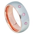 thumbnail image 1 of 2-Tone Polished Dome Tungsten Ring - 0.21ctw Pink Tourmaline 3-stone Band - Personalized Tungsten Wedding Ring - Custom Made October Birthstone Ring TN740BS, 1 of 1