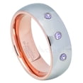 thumbnail image 1 of 2-Tone Polished Dome Tungsten Ring - 0.21ctw Tanzanite 3-stone Band - Personalized Tungsten Wedding Ring - Custom Made December Birthstone Ring TN740BS, 1 of 1