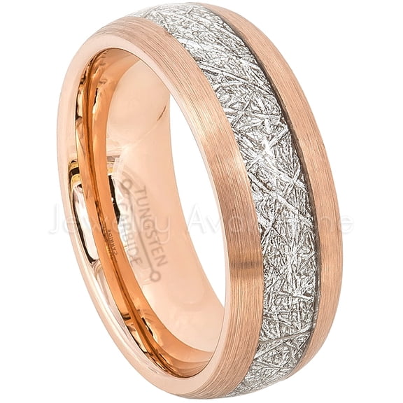 2-Tone Rose Gold Tungsten Ring, Dome Tungsten Wedding Band with Imitation Meteorite Inlay JATN625Ns12